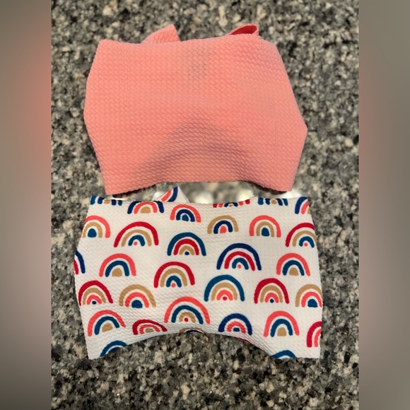 Custom Made  Rainbow and Solid Pink Headwrap / Head band / bow - Picture 6 of 7